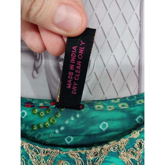 VALAS Women's Exotic Dress Made In INDIA Plus SZ 3XL Jade Green Paisley Sequins - Picture 4 of 16